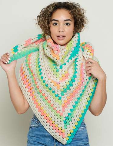Staggered Stripes Crochet Shawl