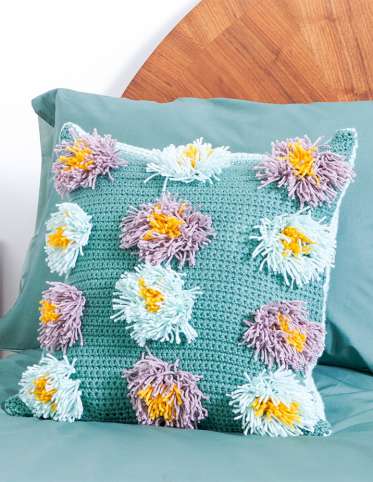 Abstract Garden Puffs Crochet Pillow